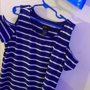 blue and white striped kids dress